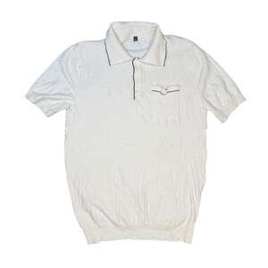 Fioboc Men's Cream White Ribbed Knit Short Sleeve Polo Shirt with Contrast Pipin